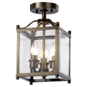 Aston Square Semi Flush 3 Light E14 Antique Brass/Glass