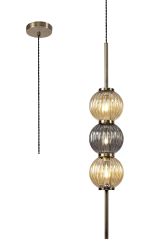 Gualtier 15cm Pendant, 3 x G9, Antique Brass/Smoked & Amber Glass