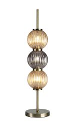 Gualtier Table Lamp, 3 x G9, Antique Brass/Smoked & Amber Glass