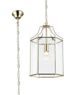 Payton 27cm Single Hexagonal Pendant 1 Light E27 French Gold/Clear Glass