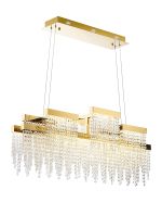 Bano Linear 3 Light Dimmable Pendant 46W LED, 4000K, 3700lm, French Gold / Crystal Chain, 3yrs Warranty