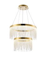 Bano 61.5cm Round 2 Tier Dimmable Pendant 47W LED, 4000K, 4700lm, French Gold / Crystal Chain, 3yrs Warranty