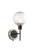 Jestero Switched Wall Light, 1 Light E14 With 15cm Round Textured Melting Glass Shade, Satin Nickel, Clear & Satin Black