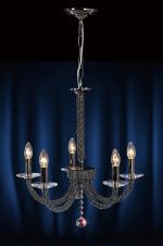 Elena 56cm Pendant 5 Light E14 Black Chrome/Crystal