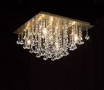 Acton Flush Ceiling 5 Light E14, 460mm Square, Antique Brass/Prism Crystal