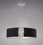 Evelyn 60cm Pendant Round With Black Shade 5 Light E27 Polished Chrome/Crystal
