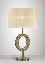 Florence Round Crystal Table Lamp With Cream Shade 1 Light E27 Antique Brass