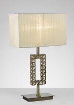 Florence Rectangle Crystal Table Lamp With Cream Shade 1 Light E27 Antique Brass