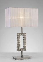 Florence Rectangle Crystal Table Lamp With White Shade 1 Light E27 Polished Chrome