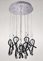 Class 45cm Pendant Round 10 Light G4 Polished Chrome/Black Glass/Crystal, NOT LED/CFL Compatible