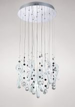 Class 45cm Pendant Round 10 Light G4 Polished Chrome/White Glass/Crystal, NOT LED/CFL Compatible