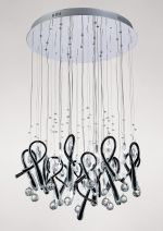 Class 60cm Pendant Round 20 Light G4 Polished Chrome/Black Glass/Crystal, NOT LED/CFL Compatible