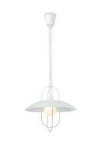 Riva 40cm Rise & Fall Pendant 1 Light E27, Matt White/Opal White Glass Shade