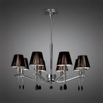 Siena 75cm Pendant Round 8 Light E14, Polished Chrome With Black Shades And Black Crystal