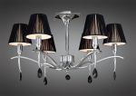 Siena 63cm Semi Flush Round 6 Light E14, Polished Chrome With Black Shades And Black Crystal