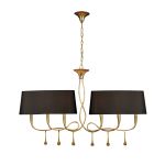 Paola Linear Pendant 2 Arm 6 Light E14, Gold Painted With Black Shades & Amber Glass Droplets