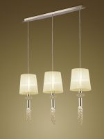 Tiffany Linear Pendant 3+3 Light E27+G9 Line, French Gold With Cream Shades & Clear Crystal