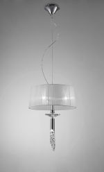 Tiffany 46cm Pendant 3+1 Light E27+G9, Polished Chrome With White Shade & Clear Crystal