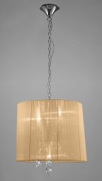 Tiffany 50cm Pendant 3+3 Light E14+G9, Polished Chrome With Soft Bronze Shade & Clear Crystal
