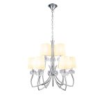 Loewe 2 Tier Pendant 6+3 Light E14, Polished Chrome With Cream Shades