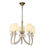 Loewe 66cm Pendant 5 Light E14, Antique Brass With Cream Shades