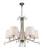 Andrea Pendant 81.5cm Round, 5 x E14 (Max 20W), Antique Brass, White Shades, White Crystal Droplets