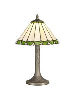 Adolfo 1 Light Tree Like Table Lamp E27 With 30cm Tiffany Shade, Green/Cream/Crystal/Aged Antique Brass