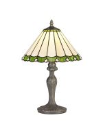 Adolfo 1 Light Curved Table Lamp E27 With 30cm Tiffany Shade, Green/Cream/Crystal/Aged Antique Brass