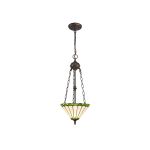 Adolfo 2 Light Uplighter Pendant E27 With 30cm Tiffany Shade, Green/Cream/Crystal/Aged Antique Brass