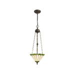 Adolfo 3 Light Uplighter Pendant E27 With 30cm Tiffany Shade, Green/Cream/Crystal/Aged Antique Brass