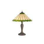 Adolfo 2 Light Curved Table Lamp E27 With 40cm Tiffany Shade, Green/Cream/Crystal/Aged Antique Brass