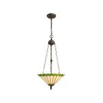 Adolfo 40.5cm 3 Light Uplighter Pendant E27 With 40cm Tiffany Shade, Green/Cream/Crystal/Aged Antique Brass