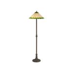 Adolfo 2 Light Leaf Design Floor Lamp E27 With 40cm Tiffany Shade, Green/Cream/Crystal/Aged Antique Brass