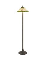 Adolfo 2 Light Stepped Design Floor Lamp E27 With 40cm Tiffany Shade, Green/Cream/Crystal/Aged Antique Brass