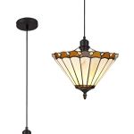 Adolfo 1 Light Uplighter Pendant E27 With 30cm Tiffany Shade, Amber/Cream/Crystal/Black