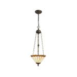 Adolfo 3 Light Uplighter Pendant E27 With 30cm Tiffany Shade, Amber/Cream/Crystal/Aged Antique Brass