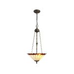 Adolfo 40.5cm 3 Light Uplighter Pendant E27 With 40cm Tiffany Shade, Amber/Cream/Crystal/Aged Antique Brass