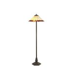 Adolfo 2 Light Octagonal Floor Lamp E27 With 40cm Tiffany Shade, Amber/Cream/Crystal/Aged Antique Brass