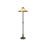 Adolfo 2 Light Leaf Design Floor Lamp E27 With 40cm Tiffany Shade, Amber/Cream/Crystal/Aged Antique Brass