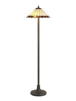 Adolfo 2 Light Stepped Design Floor Lamp E27 With 40cm Tiffany Shade, Amber/Cream/Crystal/Aged Antique Brass