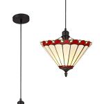 Adolfo 1 Light Uplighter Pendant E27 With 30cm Tiffany Shade, Red/Cream/Crystal/Black