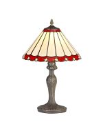 Adolfo 1 Light Curved Table Lamp E27 With 30cm Tiffany Shade, Red/Cream/Crystal/Aged Antique Brass
