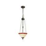 Adolfo 3 Light Uplighter Pendant E27 With 30cm Tiffany Shade, Red/Cream/Crystal/Aged Antique Brass