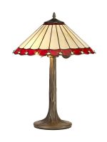 Adolfo 2 Light Tree Like Table Lamp E27 With 40cm Tiffany Shade, Red/Cream/Crystal/Aged Antique Brass