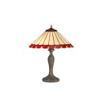 Adolfo 2 Light Curved Table Lamp E27 With 40cm Tiffany Shade, Red/Cream/Crystal/Aged Antique Brass