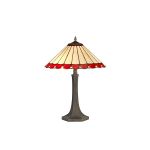 Adolfo 2 Light Octagonal Table Lamp E27 With 40cm Tiffany Shade, Red/Cream/Crystal/Aged Antique Brass