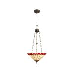 Adolfo 40.5cm 3 Light Uplighter Pendant E27 With 40cm Tiffany Shade, Red/Cream/Crystal/Aged Antique Brass