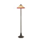 Adolfo 2 Light Octagonal Floor Lamp E27 With 40cm Tiffany Shade, Red/Cream/Crystal/Aged Antique Brass