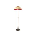 Adolfo 2 Light Leaf Design Floor Lamp E27 With 40cm Tiffany Shade, Red/Cream/Crystal/Aged Antique Brass