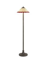 Adolfo 2 Light Stepped Design Floor Lamp E27 With 40cm Tiffany Shade, Red/Cream/Crystal/Aged Antique Brass